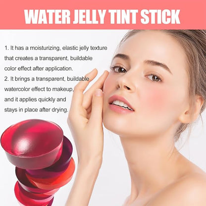 Water Jelly Tint Blush Stick Lipstick,3-in-1 Cheek Blush Stick Lip Tinted,Natural Lasting Blush Lip Gloss Stick Blusher,Matte Blush Eyeshadow Lip Highlighter Makeup,Sheer Lip & Cheek Stain