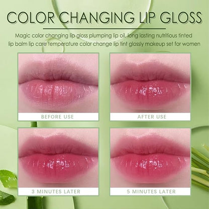 6 Pcs Aloe Vera Color Changing Lip Oil, Hydrating Plumping Lip Glow Oil, Magic Color Changing Lip Gloss,Long Lasting Tinted Lip Balm Temperature Color Change Lip Tint Glossly Makeup Set for Women