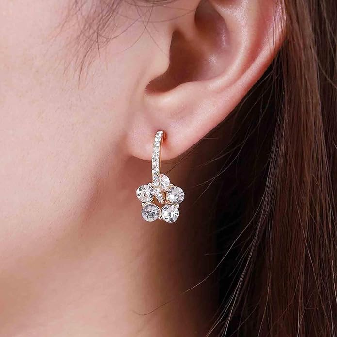 Vintage Rhinestone Flower Drop Earrings Crystal