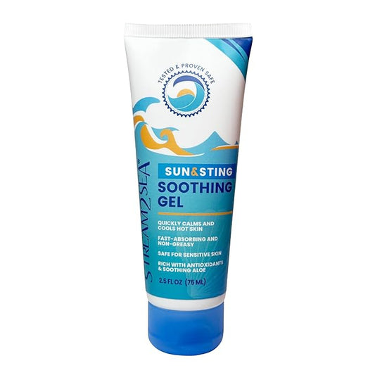 Stream2Sea Sun & Sting Aloe Soothing Gel for Face & Body, Organic Aloe Vera Gel for Sunburn Relief, Travel Size Aloe Vera Gel for Skin, Natural After Sun Care, Pure Aloe After Sun Gel, 2.5 Fl oz