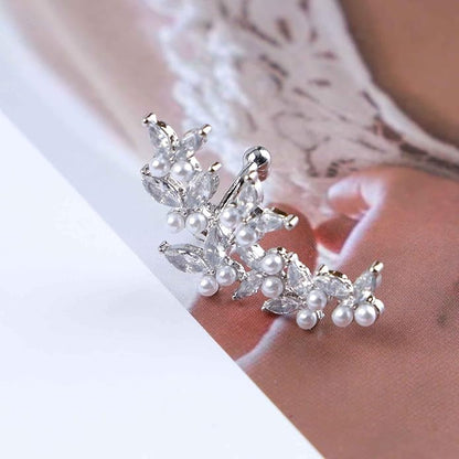 Vintage Crystal Pearl Ear Cuff Earrings