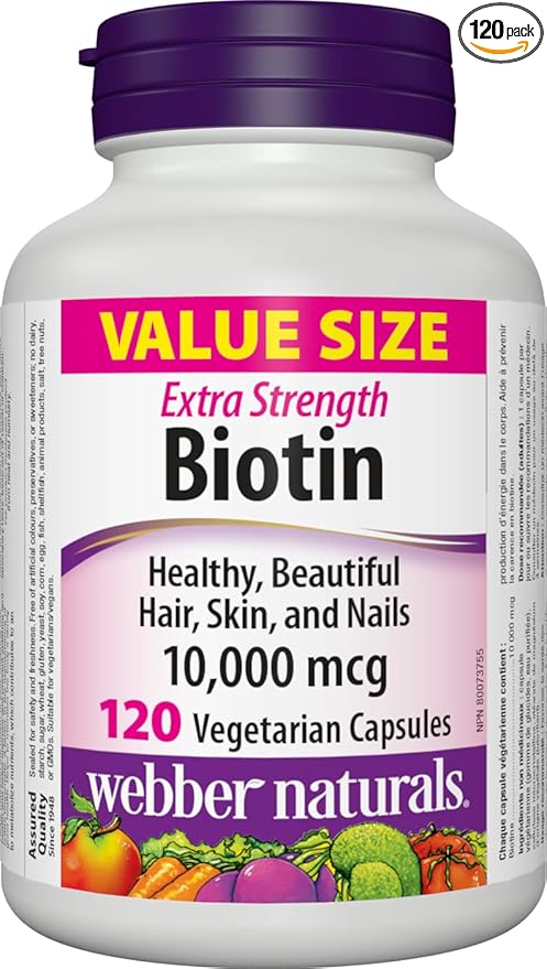 Webber Naturals Biotin Extra Strength 10,000 mcg, 120 Capsules