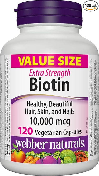 Webber Naturals Biotin Extra Strength 10,000 mcg, 120 Capsules