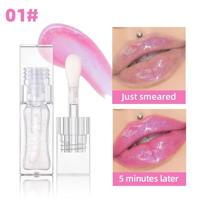 MAEPEOR Changing Lip Gloss 7 Colors Moisturizing Non-sticky Lip Oil Gloss Nourishing Shiny Glossy Lipgloss for Lip Care and Dry Lip (Color 01)