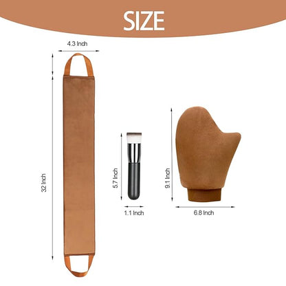 3 Pack Self Tanning Mitt Applicator Kit Set Self Tan Back Applicator with Self Tanning Glove for Self Tan Mitt Mini Self Tan Glove and Sunscreen Brush (Brown)