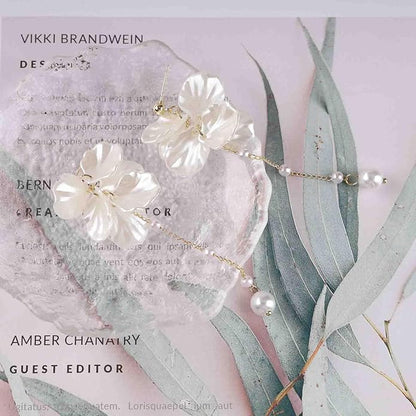 Vintage Pearl Flower Drop Earrings Long