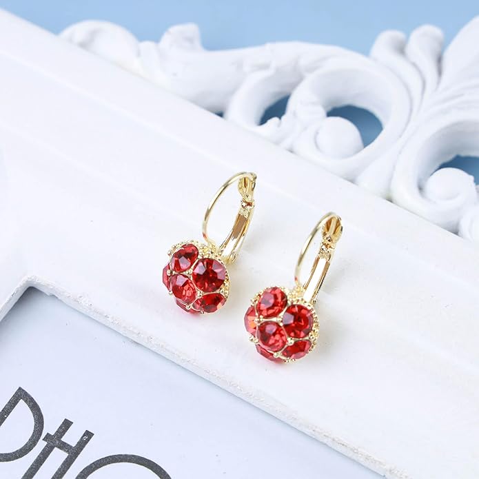 Vintage Ruby Dangle Earrings Red Crystal