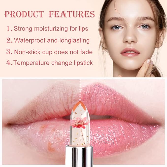 Color Changing Lipstick,Crystal Flower Lip Gloss, Color Changing Changing