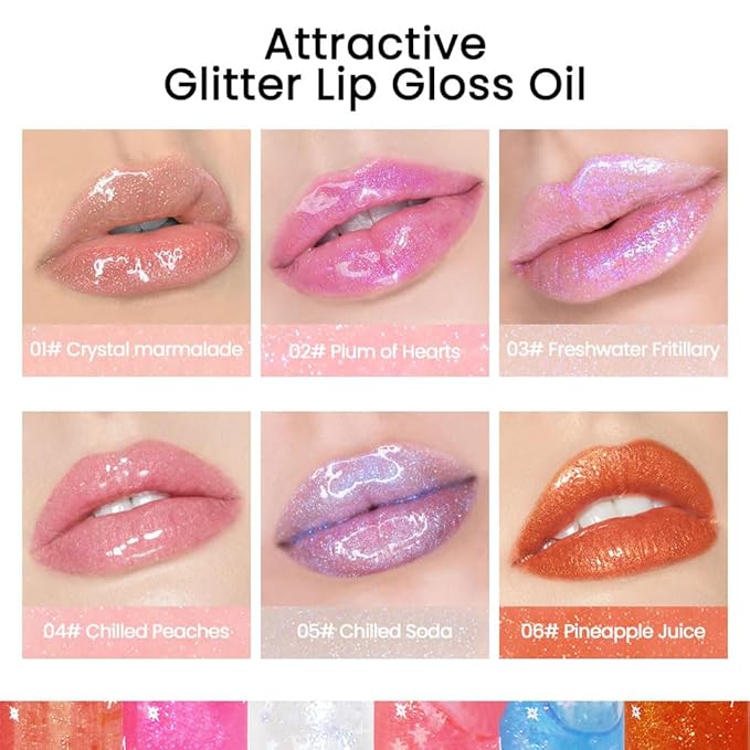 evpct 6Pcs Glossy Hydrating Lip Oil Lip Gloss Glossy