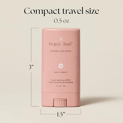 SPF 50 Sheer Mineral Sunscreen Stick - Vegan, Reef Safe, Non-Nano Zinc, Face Sunblock Stick, No White Residue, Ideal for Travel & Kids