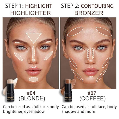 Kaely 2Pcs Cream Contour Highlighter Stick Kit,Bronzer Cheek Stick Waterproof,04+07