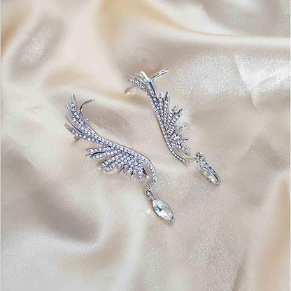 Boho Crystal Angel Wing Earrings Silver Rhinestone Wing