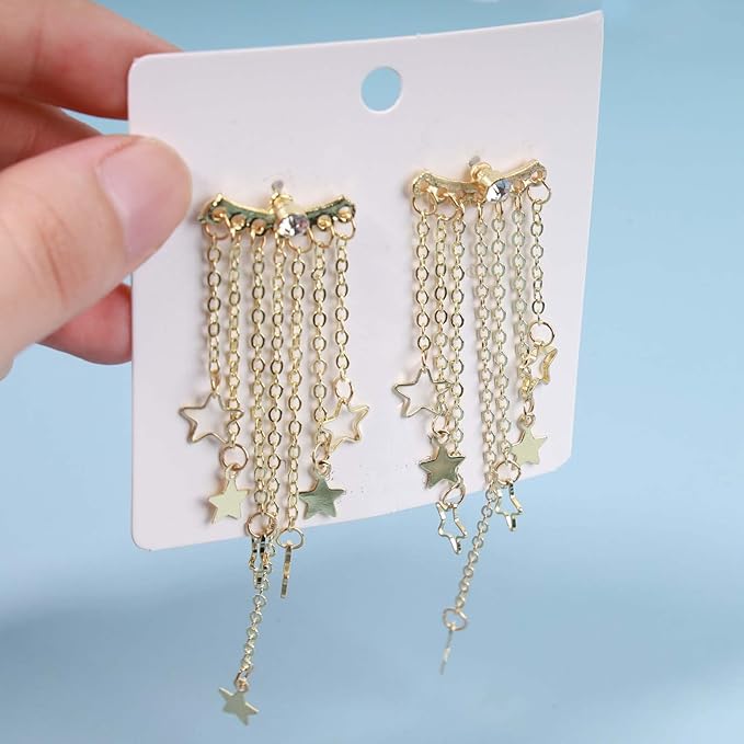 Boho Star Chain Tassel Earrings Gold Star Dangle