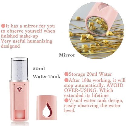 Portable Nano Facial Mister Mini Facial Steamer Atomization Eyelash Extensions with Mirror & 20ml Visual Water Tank (2 Packs)