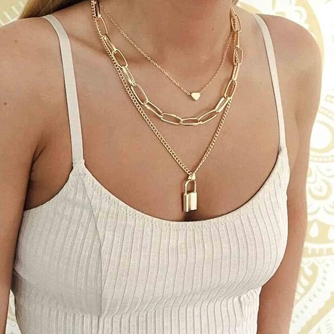 Punk Layered Heart Choker Necklace Gold