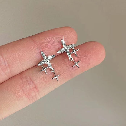 Vintage Rhinestone Star Earrings Silver Star