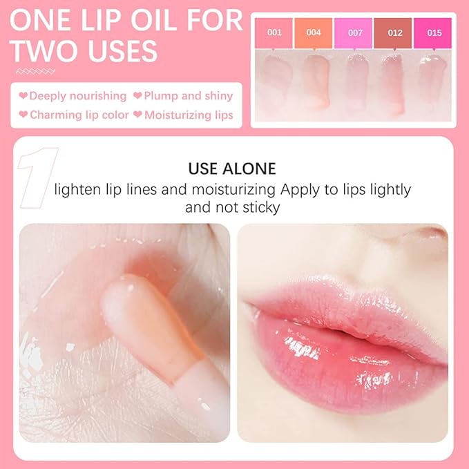 Lip Oil Hydrating Tinted Lip Balm, Plump Lip Gloss Lip Care Transparent Toot Lip Oil Tinted (004# Coral Orange)
