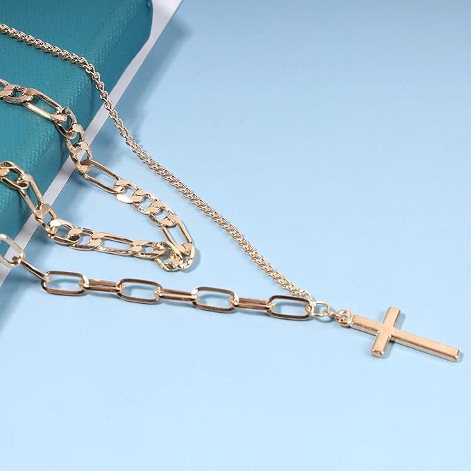 Vintage Layered Cross Necklace Choker Gold