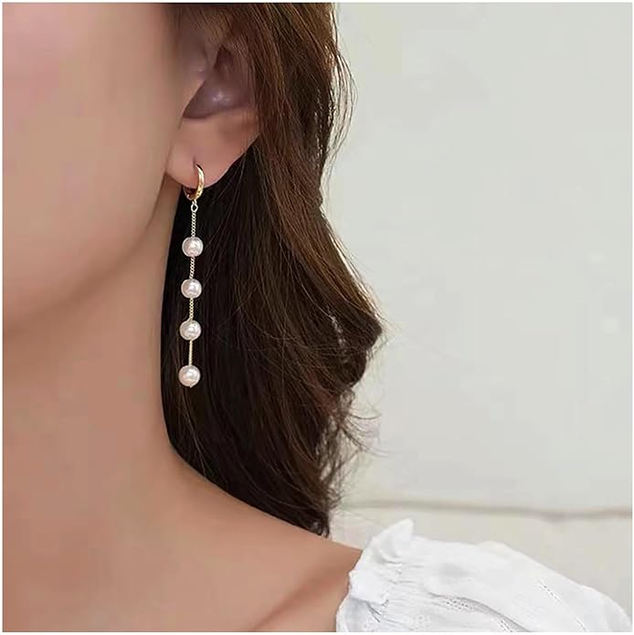 Boho Pearl Dangle Earrings Long Pearl