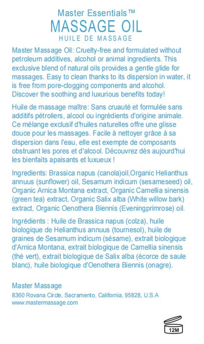 Master Massage Unscented Organic Massage Oil - 8 fl oz, Water-Soluble Blend, Skin-Nourishing Formula, Perfect for Massage Therapy and Home Use, Pack of 2