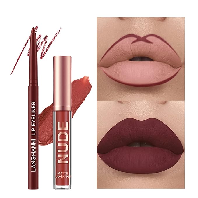 URQT 6pcs Lip Liner and Lipstick Makeup Set, 3 Velvety Matte Liquid Lipsticks + 3 Matching Smooth Lip Liner One Step Lips Makeup Kits Waterproof Long Lasting Matte Lipstick Gift Set (Set D, 6)