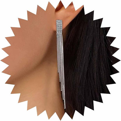 Vintage Rhinestone Dangle Earrings Gold Sleek Chain Drop