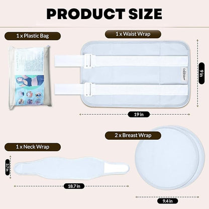 Castor Oil Pack Wrap Kit, 4 Pcs Organic Cotton, Adjustable Strap for Neck, Waist, Chest, Knee, Reusable, Washable - Detox, Constipation, Inflammation