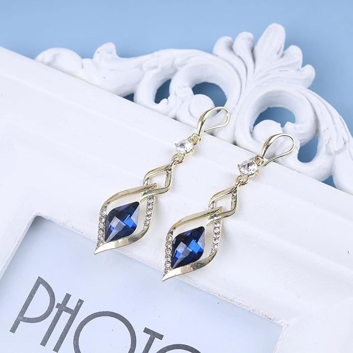 Vintage Sapphire Drop Earrings Blue Crystal