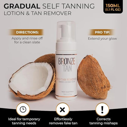 Bronze Tan Self Tan Remover For Fake Tan Streaks, Build Up, Correction, Or Full Removal Of Self Tanner or Bronzer - Summer Coconut Scent (150ML / 5.1 fl oz)