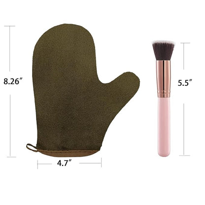 2 Pack Self Tanning Mitt Applicator Kit Set, Self Tanning Glove and Self Tanner Flat Top Brush, Tan Applicator for Sunless Self Tan (Bronze)