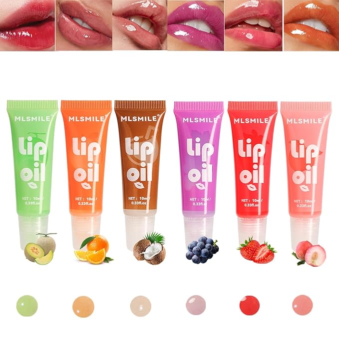 6PCS Fruit Flavored Lip Gloss Set,Long Lasting Moisturizing Nourishing Tinted Lip Oil,Soft Smooth Hydrating Lipstick Lip Gloss,Lip Treatment for Dry Cracked Lips Tinted Lip Balm
