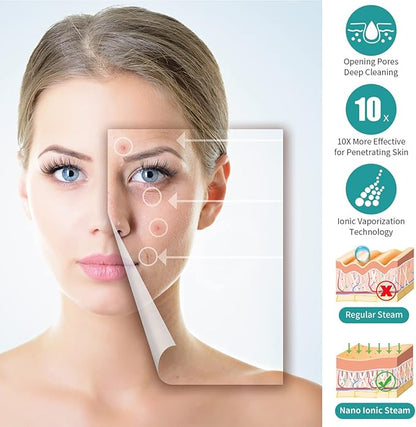 Facial Steamer - Ozone Steamer with 360° Rotatable Arm - 40 Min Steam Time - Humidifier - Unclogs Pores - Blackheads - Portable Facial Steamer for Personal Care Use at Home or Salon,White