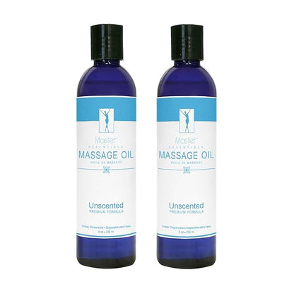 Master Massage Unscented Organic Massage Oil - 8 fl oz, Water-Soluble Blend, Skin-Nourishing Formula, Perfect for Massage Therapy and Home Use, Pack of 2