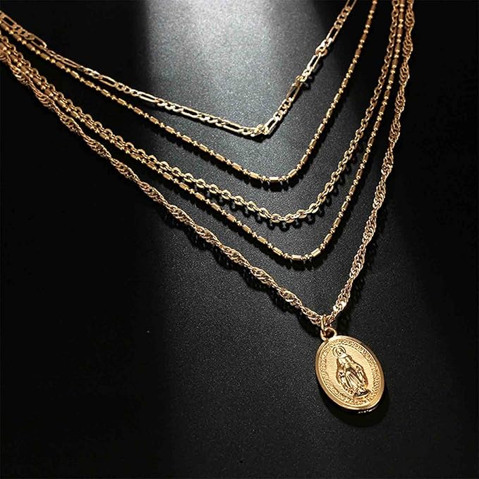 Boho Layered Oval Coin Necklace Choker Gold Virgin