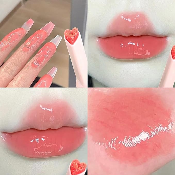 3 Colors Jelly Lipstick,Tinted Lip Gloss Heart Shape Gloss