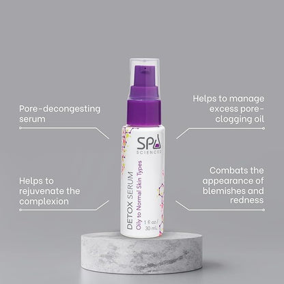 Spa Sciences - Detox Serum - Made in the USA - With Niacinamide, Zinc, Zeolite - Rejuvenate, Smooth - Vegan - For All Skin Types - 1.1oz