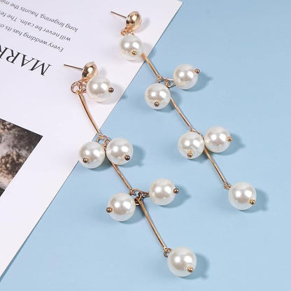 Boho Pearl Tassel Earrings Gold Drop
