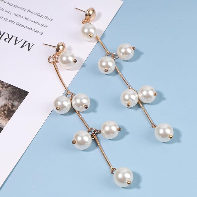 Boho Pearl Tassel Earrings Gold Drop