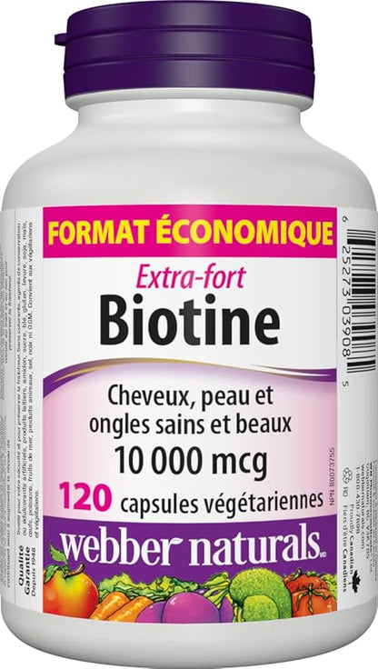Webber Naturals Biotin Extra Strength 10,000 mcg, 120 Capsules
