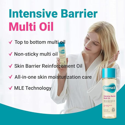 Derma B | Intensive Barrier Multi Body Oil | Moisturizing Non-Sticky Multi-Use Oil After Shower | 10 Botanical Skin Oil for Sensitive Skin | Korean Body Oils for Women & Men | 4.56 fl oz (135ml)