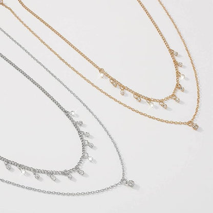 Boho Layered Silver Choker Necklace Crystal
