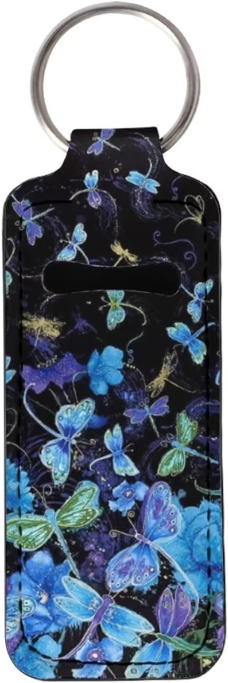 Bulopur Blue Dragonflies Lip Balm Sleeves Holder Keychain Dragonflies