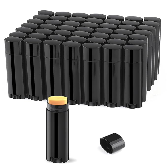 50 Pack 5ml Empty Lip Balm Tubes Refillable Lip Balm Containers DIY Plastic Lipstick Tubes Lip Gloss Balm Holder (black)
