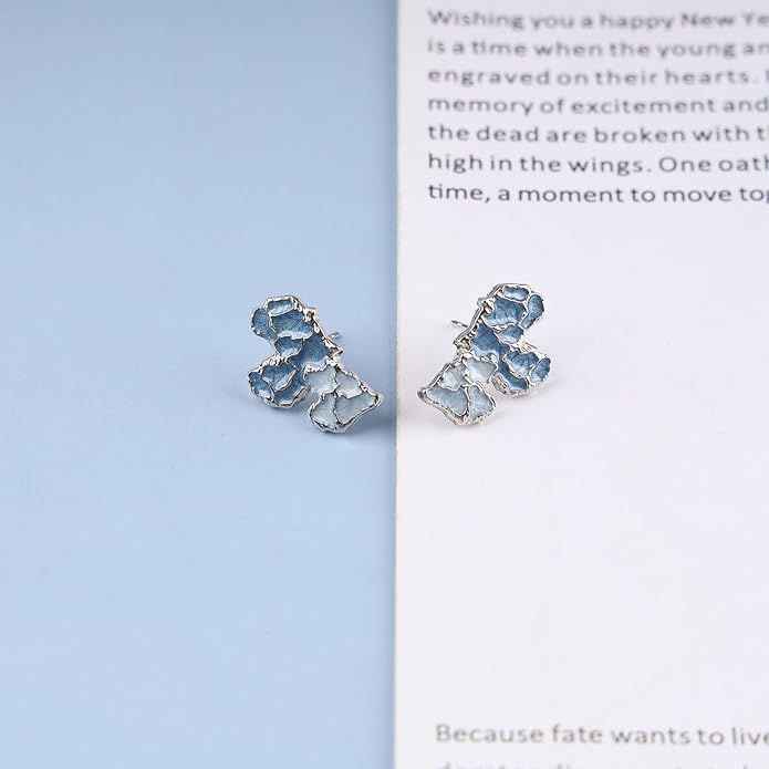 Vintage Blue Heart Stud Earrings Acrylic