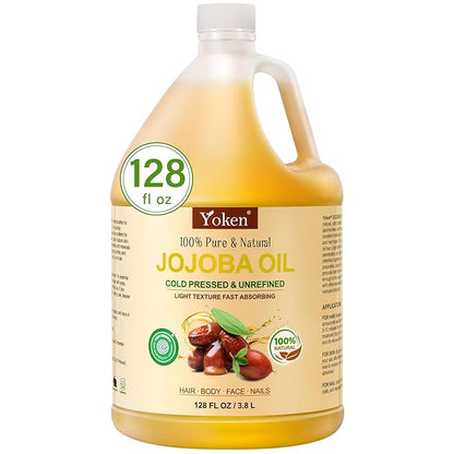 1 Gallon Jojoba Oil EWG Verified - 100% Pure Jojoba Oil Bulk Cold Pressed Unrefined Hexane Free Virgin Golden Jojoba Carrier Oil for Hair Skin Massage DIY Natural Body Moisturizer