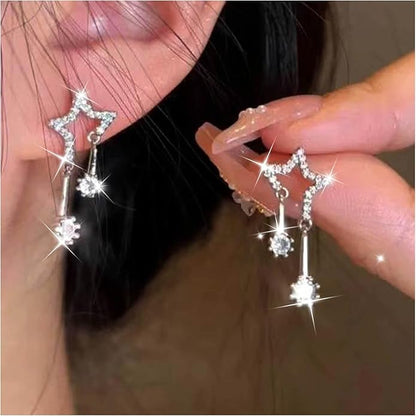 Vintage Crystal Star Earrings Rhinestone Drop