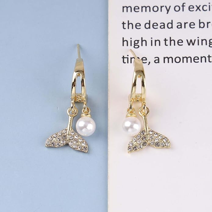 Boho Crystal Pearl Dangle Earrings Cz