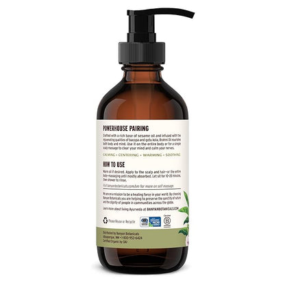 Banyan Botanicals Brahmi Oil with Sesame Base – Organic Ayurvedic Massage Oil with Gotu Kola and Bacopa ­­– Calming Massage Oil for Focus & Relaxation – 8 oz – Non GMO Sustainably Sourced Abhyanga Oil