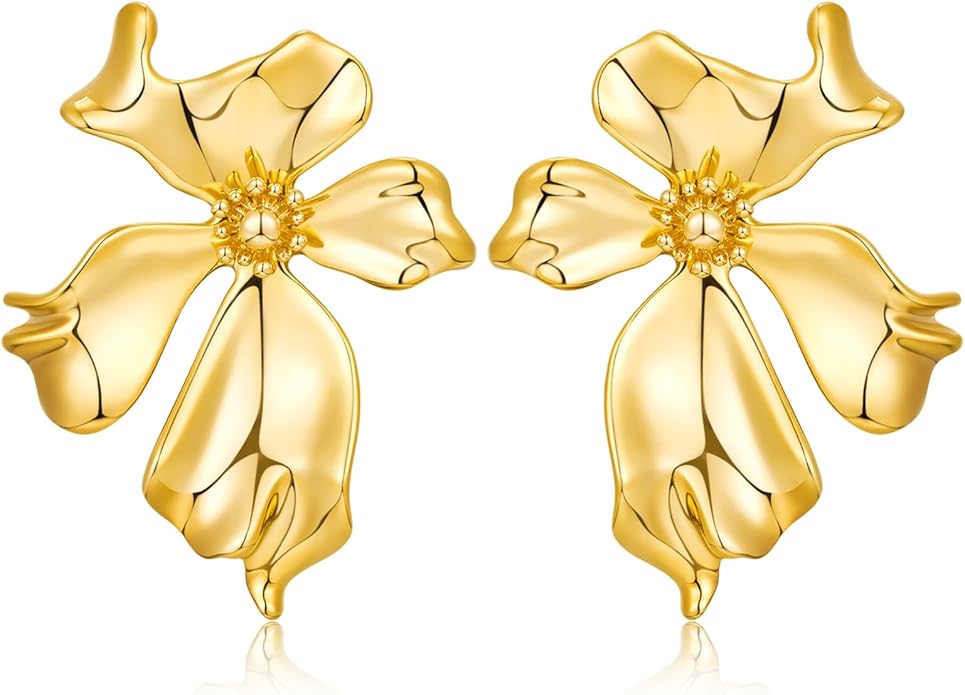 CLASSYZINT Gold/White/Red/Black Flower Stud Earrings