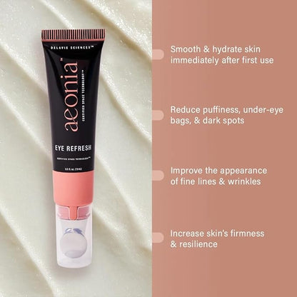 Aeonia Eye Refresh, Certified Space Technology Skincare – Hydrating & Anti-Aging Eye Cream with Bacillus Lysate, Reduces Fine Lines, Puffiness & Dark Circles, Firming & Illuminating Formula, 0.5 Fl Oz